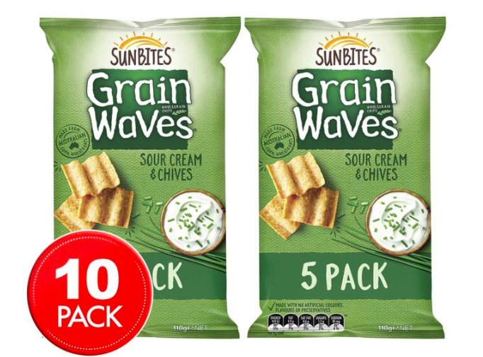 2 x Sunbites Grain Waves Sour Cream & Chives 5-Pack $6