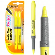 BIC BRITELINER HIGHLIGHTER GRIP YELLOW 2PK $2 (RRP $3.21)