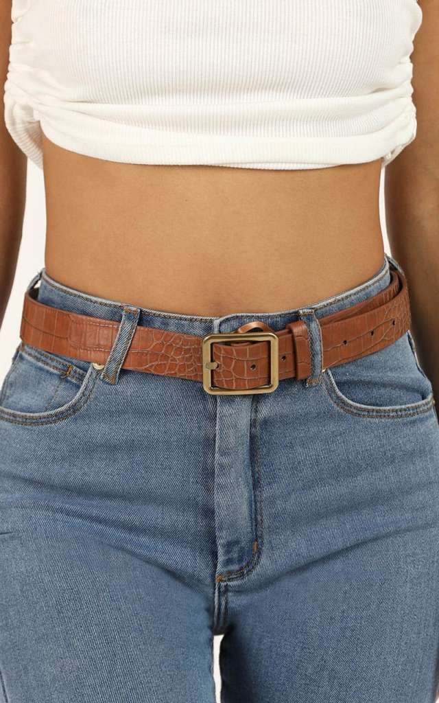 NOTHING BUT LOVE BELT IN TAN CROC AND GOLD $21.00 was $29.95