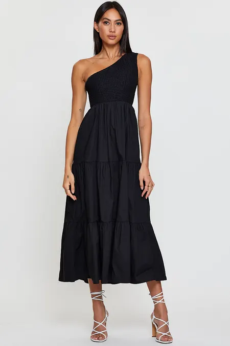 Dress up for date night with this Shirred One Shoulder Maxi Dress for only $52.49!