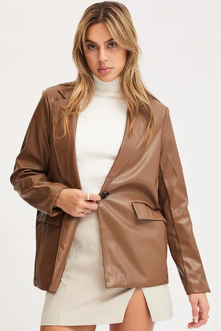 Our obsession with faux leather continues with this Faux Leather Oversized Blazer for $45.99!