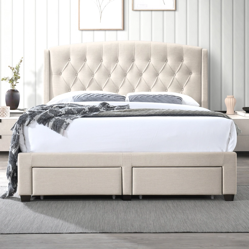 DukeLiving Adele Tufted Wingback Storage Bed With Drawers Beige (Double, Queen, King) $579